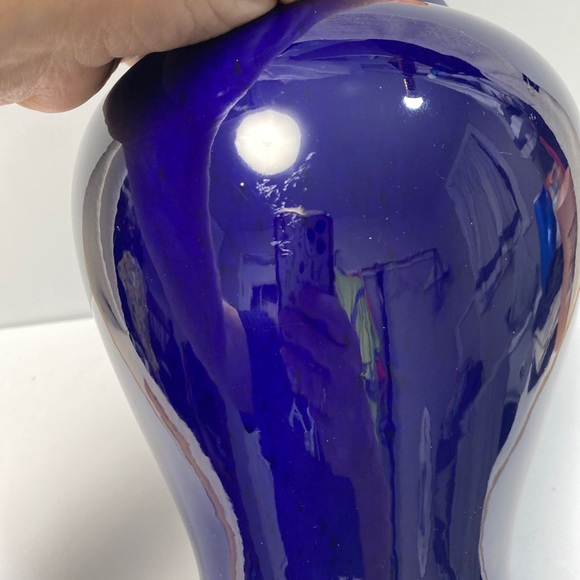 Vintage Cobalt Blue Haegar Art Deco Vase  1987 Bottom Tag # 4090  9 inch tall - Picture 13 of 13